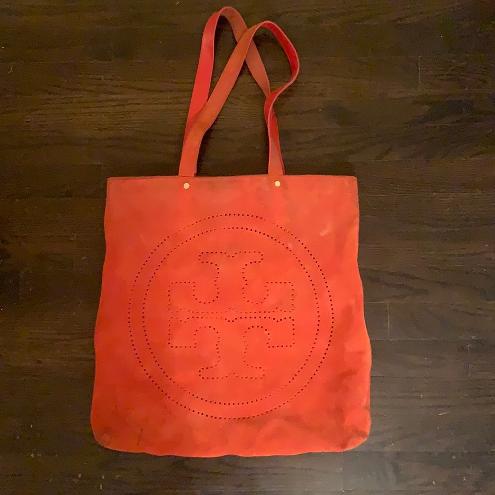 Tory Burch | ORANGE “T” Perforated Suede Tote